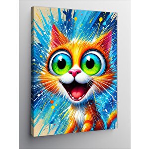 Kanvas Tablo Patlayan Renklerde Sevimli Kedi 70x100 cm
