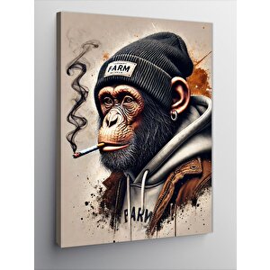 Kanvas Tablo Sigara İçen Şapkalı Şempanze 50x70 cm