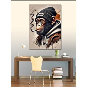 Kanvas Tablo Sigara İçen Şapkalı Şempanze 50x70 cm