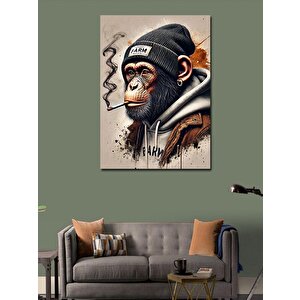 Kanvas Tablo Sigara İçen Şapkalı Şempanze 50x70 cm