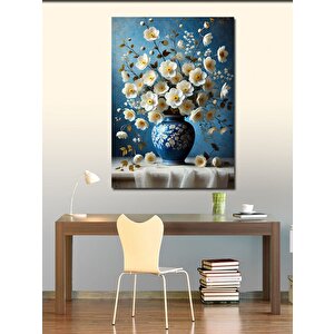 Kanvas Tablo Mavi Vazoda Beyaz Çiçekler 50x70 cm