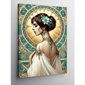 Kanvas Tablo Vintage Kadın Ve Çiçek Deseni 70x100 cm