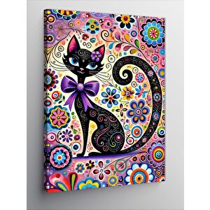 Kanvas Tablo Renkli Kedi Ve Soyut Sanat 50x70 cm