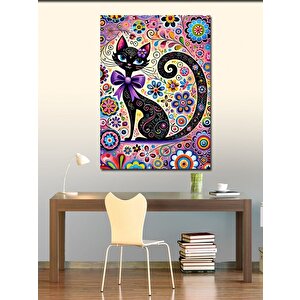 Kanvas Tablo Renkli Kedi Ve Soyut Sanat 50x70 cm