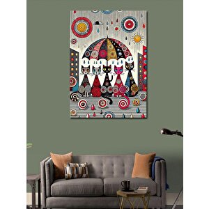 Kanvas Tablo Şemsiye Altında Kediler 50x70 cm