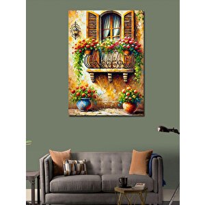 Kanvas Tablo Çiçeklerle Süslenmiş Pencere 70x100 cm
