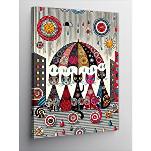 Kanvas Tablo Şemsiye Altında Kediler 70x100 cm