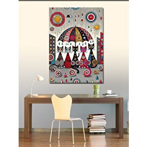 Kanvas Tablo Şemsiye Altında Kediler 70x100 cm