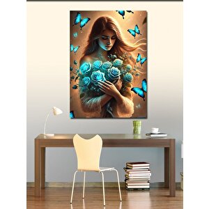 Kanvas Tablo Mavi Güller Ve Kelebekler 100x140 cm