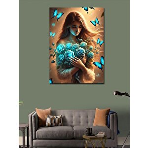 Kanvas Tablo Mavi Güller Ve Kelebekler 100x140 cm