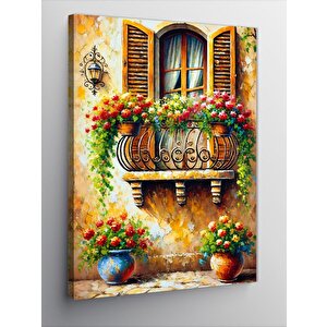 Kanvas Tablo Çiçeklerle Süslenmiş Pencere 100x140 cm