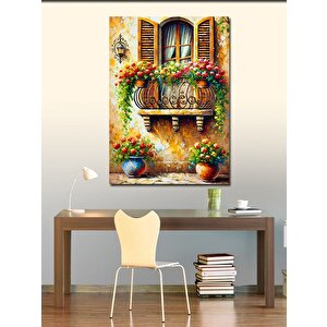 Kanvas Tablo Çiçeklerle Süslenmiş Pencere 100x140 cm