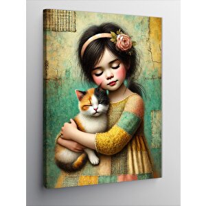 Kanvas Tablo Kedili Çocuk Portresi 100x140 cm