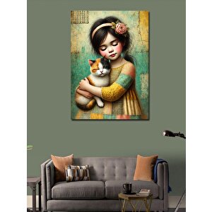 Kanvas Tablo Kedili Çocuk Portresi 100x140 cm