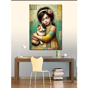 Kanvas Tablo Kedili Çocuk Portresi 50x70 cm