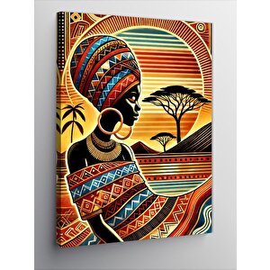 Kanvas Tablo Afrika Kadını Ve Desenli Arka Plan 100x140 cm
