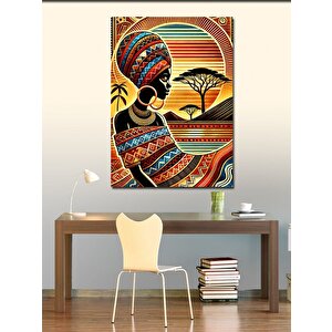 Kanvas Tablo Afrika Kadını Ve Desenli Arka Plan 100x140 cm