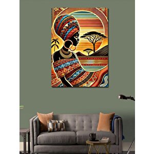 Kanvas Tablo Afrika Kadını Ve Desenli Arka Plan 100x140 cm