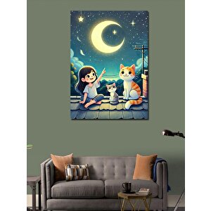 Kanvas Tablo Ayışığında Çocuklar Ve Kediler 70x100 cm
