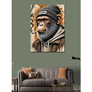 Kanvas Tablo Şapkalı Şempanze Çizimi 100x140 cm