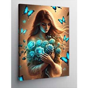 Kanvas Tablo Mavi Güller Ve Kelebekler 50x70 cm