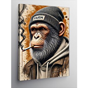 Kanvas Tablo Şapkalı Şempanze Çizimi 50x70 cm