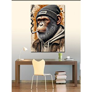 Kanvas Tablo Şapkalı Şempanze Çizimi 50x70 cm