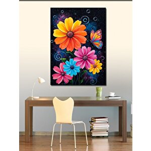Kanvas Tablo Neon Çiçekler Ve Kelebek 100x140 cm