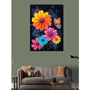 Kanvas Tablo Neon Çiçekler Ve Kelebek 100x140 cm