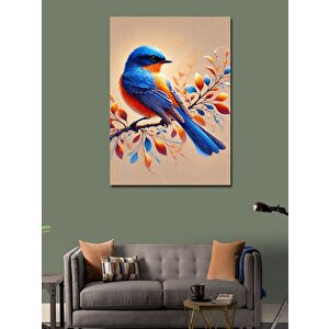 Kanvas Tablo Mavi Kuş Ve Çiçek Dalı 100x140 cm