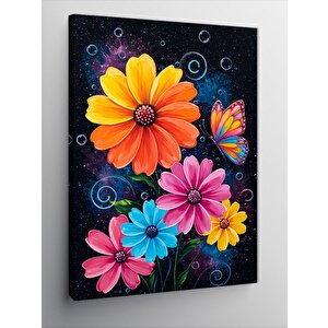 Kanvas Tablo Neon Çiçekler Ve Kelebek 70x100 cm