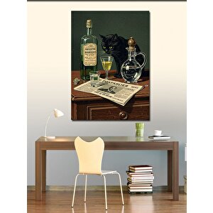 Kanvas Tablo Kara Kedi Ve Alkol Masası 70x100 cm