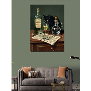 Kanvas Tablo Kara Kedi Ve Alkol Masası 70x100 cm