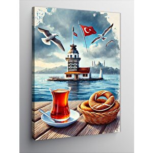 Kanvas Tablo Kız Kulesi Ve Çay Bardağı 100x140 cm