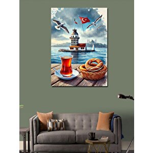 Kanvas Tablo Kız Kulesi Ve Çay Bardağı 100x140 cm