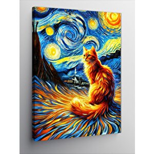 Kanvas Tablo Van Gogh Tarzı Kedi 70x100 cm
