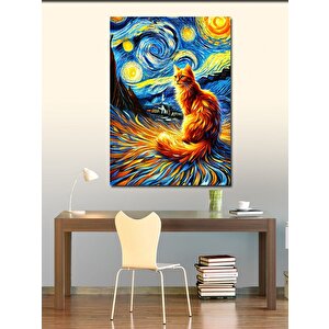 Kanvas Tablo Van Gogh Tarzı Kedi 70x100 cm