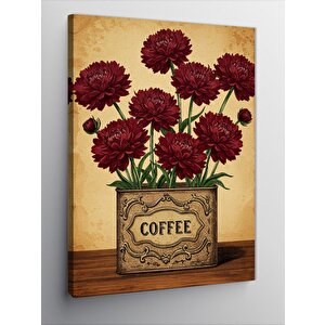 Kanvas Tablo Kahve Kutusunda Kırmızı Çiçekler 100x140 cm