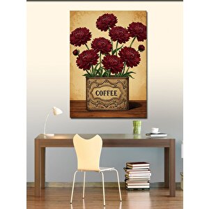 Kanvas Tablo Kahve Kutusunda Kırmızı Çiçekler 100x140 cm