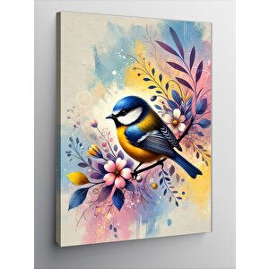 Kanvas Tablo Çiçek Dalında Mavi Kuş 50x70 cm