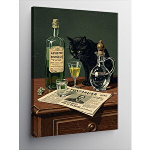 Kanvas Tablo Kara Kedi Ve Alkol Masası