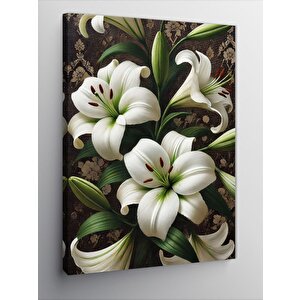 Kanvas Tablo Beyaz Zambaklar Ve Yeşil Fon 70x100 cm