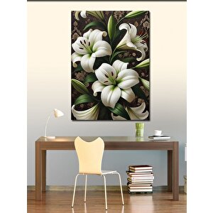Kanvas Tablo Beyaz Zambaklar Ve Yeşil Fon 70x100 cm