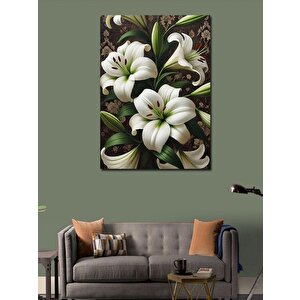 Kanvas Tablo Beyaz Zambaklar Ve Yeşil Fon 70x100 cm