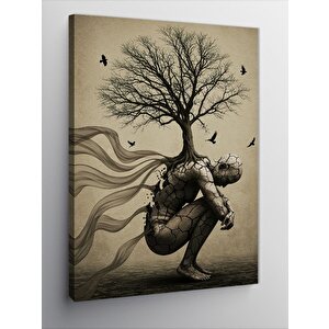 Kanvas Tablo Kuru Ağaç Ve Adam 100x140 cm