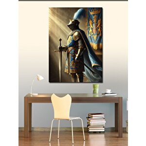 Kanvas Tablo Ortaçağ Şövalyesi Ve Mavi Kalkan 100x140 cm
