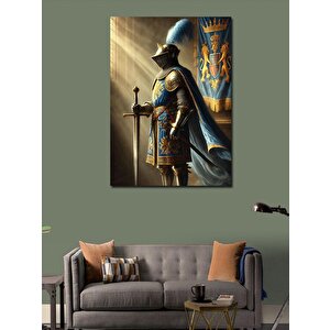 Kanvas Tablo Ortaçağ Şövalyesi Ve Mavi Kalkan 100x140 cm
