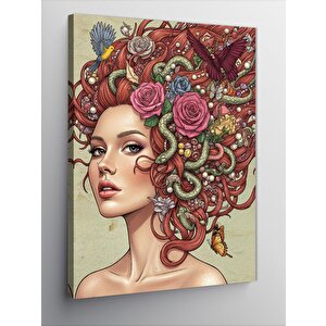 Kanvas Tablo Çiçeklerle Süslü Kadın Portresi 100x140 cm