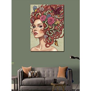 Kanvas Tablo Çiçeklerle Süslü Kadın Portresi 70x100 cm