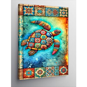 Kanvas Tablo Renkli Kaplumbağa Ve Mozaik Desen 50x70 cm